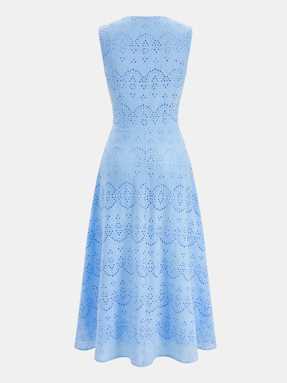 Commense Blue Embroidered Eyelet Cotton Midi Dress XS | European Summer Dress - Picture 5 of 6